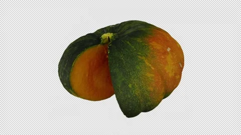 Rotating Cut Green Pumpkin on Transparent Background 01C (Looping) Stock Footage 147559995
