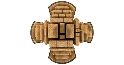 Rotating cut lumber from the log in front view 動画素材 283079351
