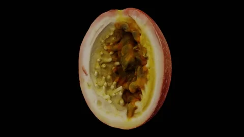 Rotating Cut Passion Fruit on Black Background (Looping) Stock Footage 146822213