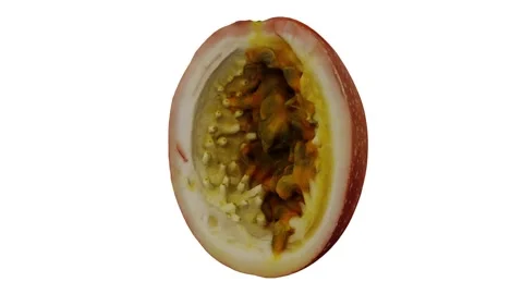 Rotating Cut Passion Fruit White Background (Looping) Stock Footage 146822222