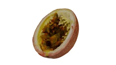 Rotating Cut Passion Fruit White Background 02B (Looping) Stock Footage 146822371