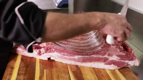 Rotating Cut Pork Rib Stock-Footage 136206889