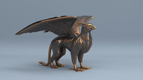 Rotating dark griffin statue or mythical ancient black gryphon sculpture Stock Footage 142737237