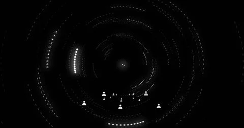 Rotating dark vortex showing concentric dotted rings with central glow in Illustrazione stock