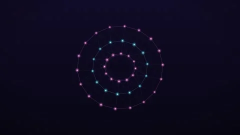 Rotating data constellation animation, tilted rings of nodes on dark purple 스톡 동영상 346956050