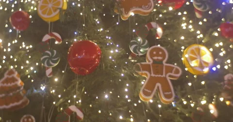 Rotating Decorated Fir-Tree Installed at Sofia Square Decor Close Up Man Cookie Video stock 58715405