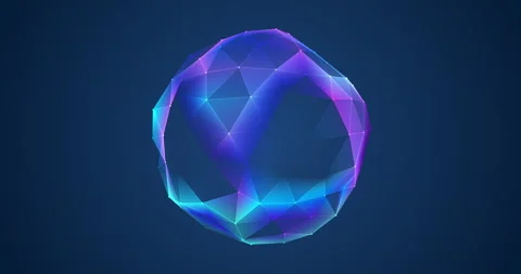 A rotating, deformable transparent icosphere, shimmering with the colors of Stock Footage 258776501