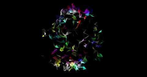 Rotating deformed spherical surface made of iridescent mosaic of triangular Stock Footage 304635799