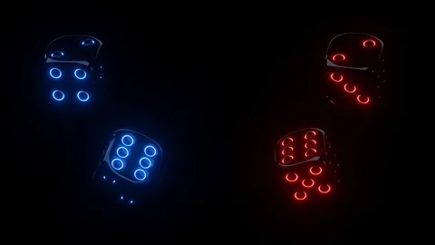 Rotating Dices With Blue And Red Neon Lights, Looped Stock Footage 115421693