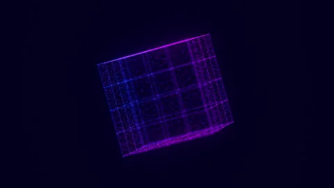 Rotating digital cube with data points. Holographic object technology animation Stock Footage 329380975