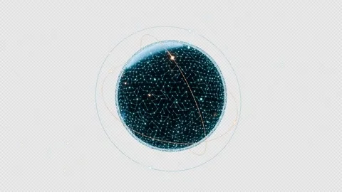 Rotating Digital Data Sphere with Orbiting Signals, Seamless Alpha Loop Stock Footage 346320552