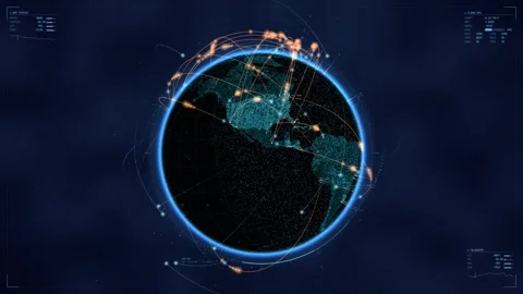 Rotating digital earth with global network, data and communication in a Stock Footage 341336533