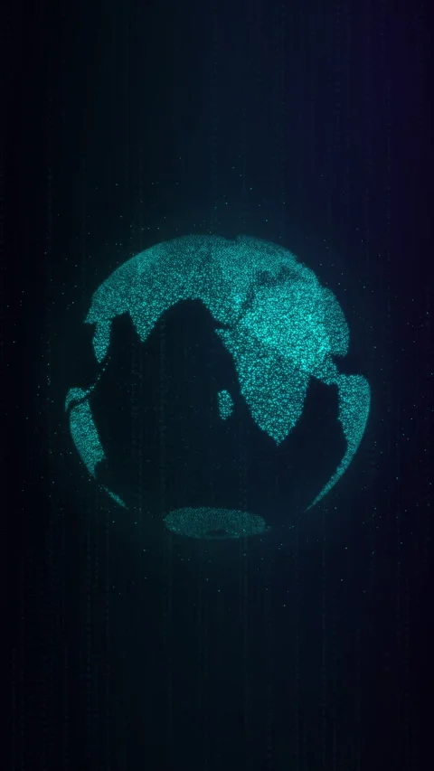 Rotating Digital Earth Globe with Binary Code and Blue Particles. Stock Footage 347791347