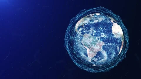 Rotating Digital Earth Globe with Glowing Blue Network Wireframe Background Stock Footage 331294310