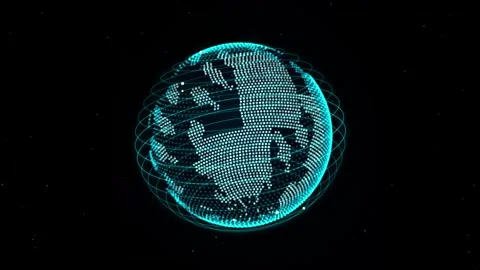 Rotating digital earth globe with glowing blue particles on black backgroun.. Stock-Footage 345127441
