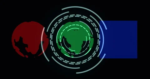 Rotating digital globe animation with red, green, and blue elements on black Stock Footage 306565384