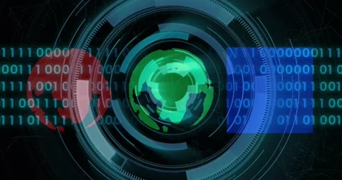 Rotating digital globe with binary code and data processing animation Stock Footage 328300382