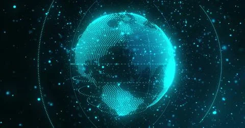 Rotating digital globe with data points and lines, futuristic network image Stock Photos