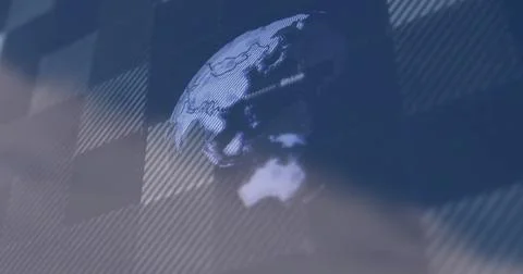 Rotating digital globe hovering over diagonal stripe backdrop showing Australia 库存插图
