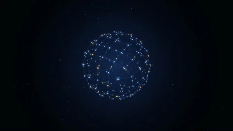 Rotating Digital Globe Made of Glowing Blue and Gold Particles on Dark Space Stock Footage 344775471