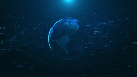 Rotating Digital Globe Surrounded by Plexus Grid Network Animation Video stock 314197235
