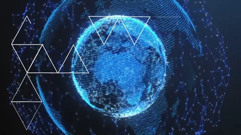 Rotating digital globe with triangular shapes and network connections animation Stock Footage 305814620