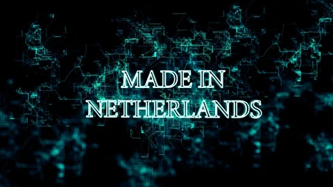 Rotating digital grid with "Made in Netherlands" text Video stock 106764618