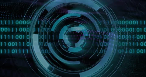 Rotating digital interface with binary code, futuristic technology animation Stock Footage 306565370