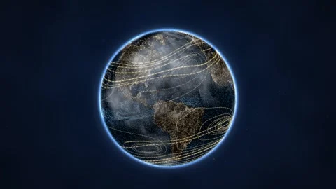 Rotating digital Planet Earth circulatory system: wind and ocean currents Stock Footage 342320085