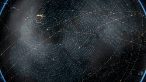 Rotating digital Planet Earth zooming in to Germany map with glowing orange Stock Footage 344914966