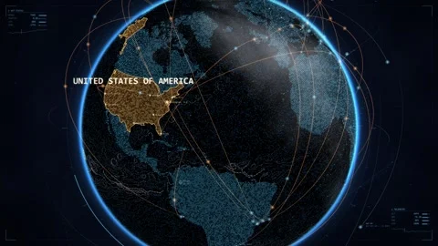 Rotating digital Planet Earth zooming in to United States map with glowing Stock Footage 344914981