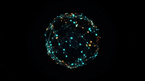 Rotating Digital Plexus Sphere and Glowing Global Data Network Stock Footage 343803221