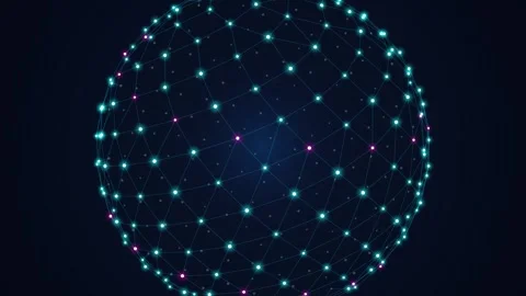 Rotating digital spheres with glowing nodes and connection lines Stock Footage 345694571