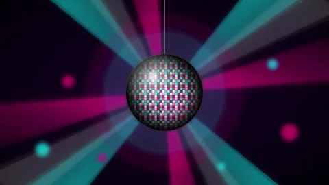 Rotating disco ball with vibrant neon light rays and glowing particles back.. Stock Footage 337554375