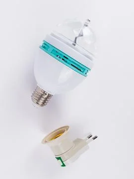 Rotating disco led bulb with socket top view Stock Photos