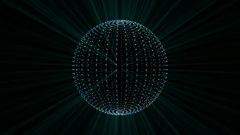 Rotating disco sphere. Laser beams shine from within. Stock Footage 121691099