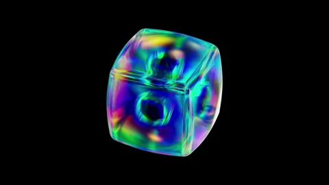 Rotating dispersion iridescent cube morphing into a sphere. Seamless loop.  Video stock 207879851