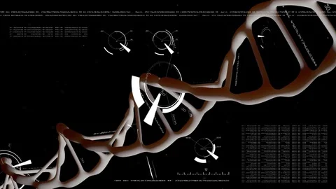Rotating DNA with data processing background. Genetic engineering scientific Stock Footage 77733495