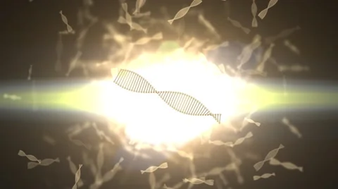 Rotating DNA. DNA randomly flying against the bright light. Many DNA Stock Footage 56230325
