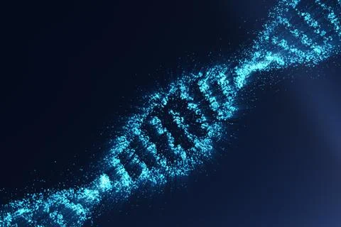 Rotating DNA, Genetic engineering scientific concept, blue tint. 3d rendering Stock Illustration