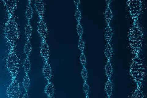 Rotating DNA, Genetic engineering scientific concept, blue tint. 3d rendering Stock Illustration