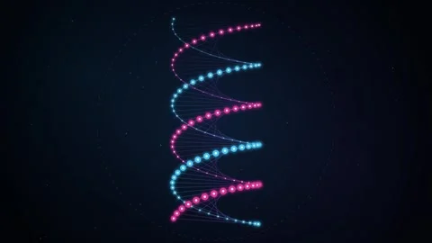 Rotating dna spiral with abstract molecular structure on dark background sc.. Stock Footage 346723869