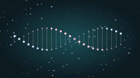 Rotating DNA strand animation with glowing particles in 4K Stock Footage 345013190