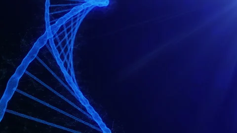 Rotating DNA strand formed by glowing particles on a futuristic blue background Stock Footage 297402965