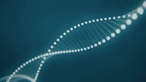 Rotating Dna strand formed by white luminous molecules on a blue background 스톡 동영상 102536170