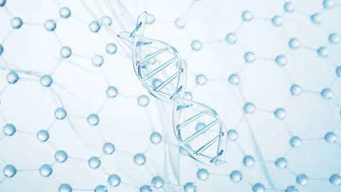 Rotating dna strand with molecular structure background, concept of medical.. Stock Footage 332391413