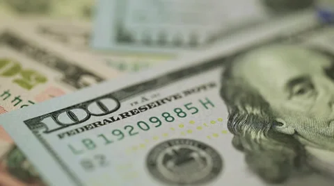 Rotating Dollar Bills Close Up Background Video stock 34266438