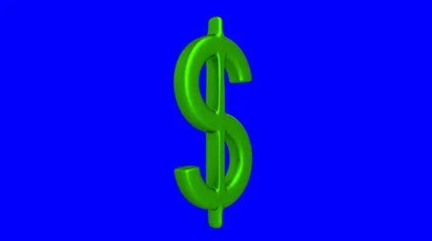 Rotating dollar symbol with a green surface finish on blue screen background Video stock 34669226