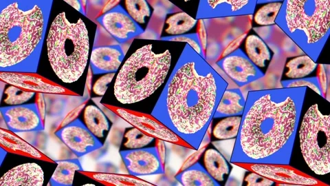 Rotating donut cubes abstract background loop animation Stock Footage 342289566
