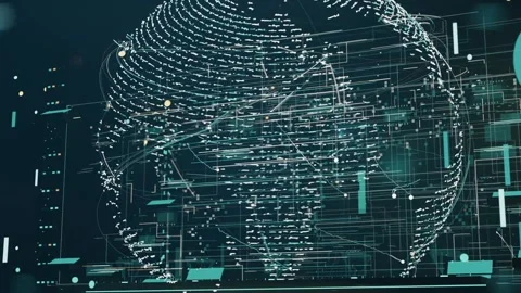 Rotating dotted globe revealing network links and pulsing nodes after teal Stock Footage 337141151